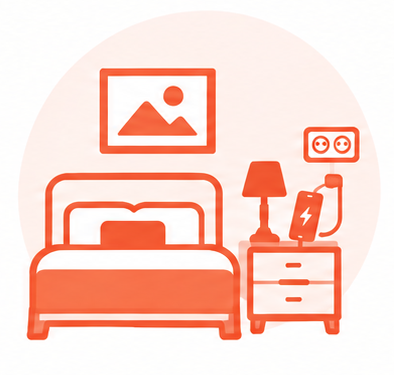 Bedrooms with charging devices
