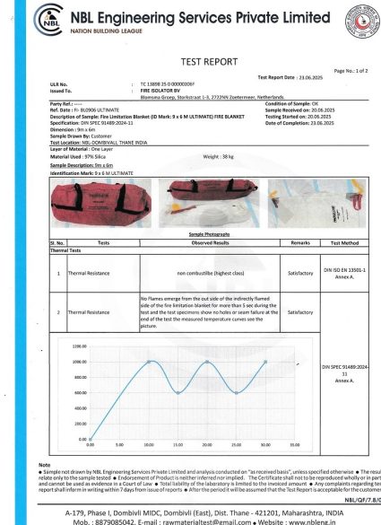 Fire blanket certified to ISO EN 13501-1 and NFPA 701